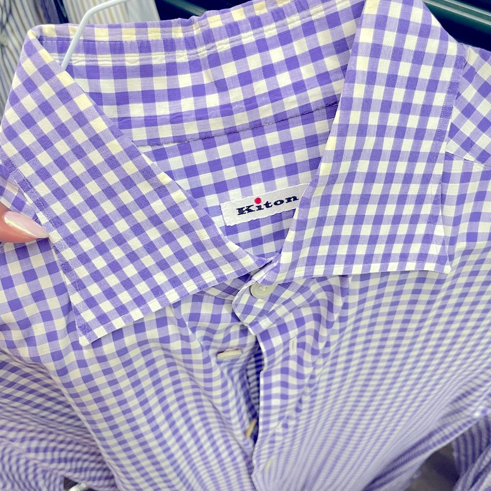 Kiton purple plaid shirt